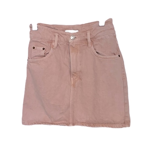Zara Dresses & Skirts - ZARA Light Pink Mini Denim Skirt 5 Pocket Design Women's US Medium 100% Cotton